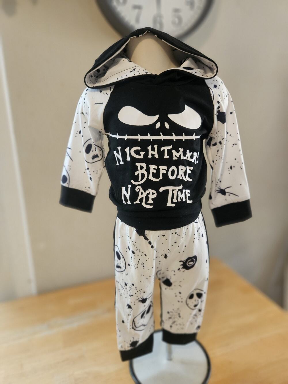 2pc Jack Skellington Hoodie & Pants Set 6-9M Black White Cotton Jersey